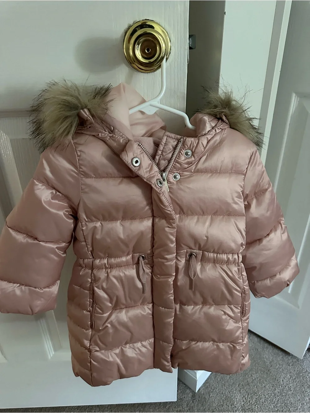 GAP Girls Light Pink Puffer Coat with Faux Fur Hood